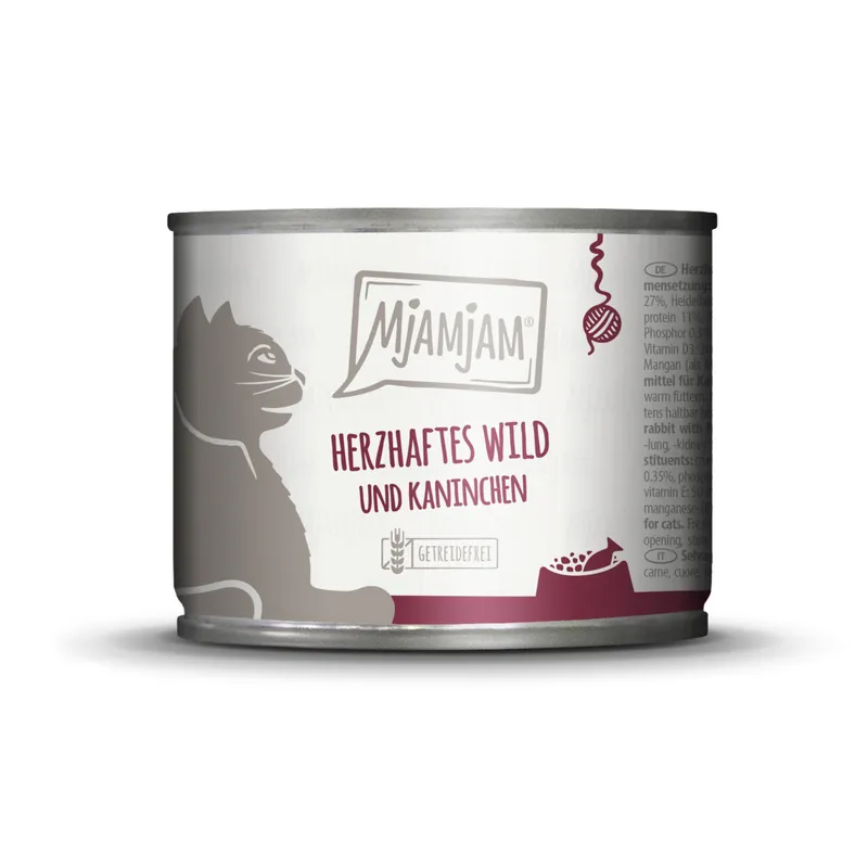 Finale Aktion Sparpaket 24 x 200 g Mjamjam Herzhaftes Wild und Kaninchen mit fruchtigen Heidelbeeren Katzen Nassfutter